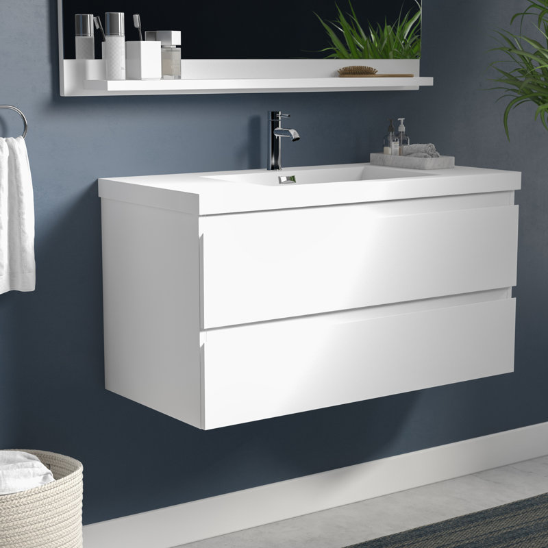 Ensemble de meuble-lavabo simple 41,75 po Curly, Blanc très luisant