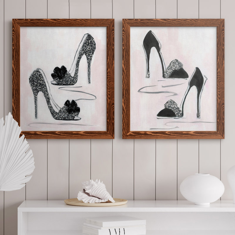 «Shoes That Dazzle I», ensemble de 2 peintures sur toile encadrées, H 20 po x l 34 po x P 1,5 po, Toile avec cadre érable