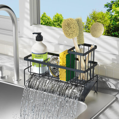 Organisateur d'évier de cuisine réglable en acier inoxydable | Solution de rangement antirouille et à drainage automatique