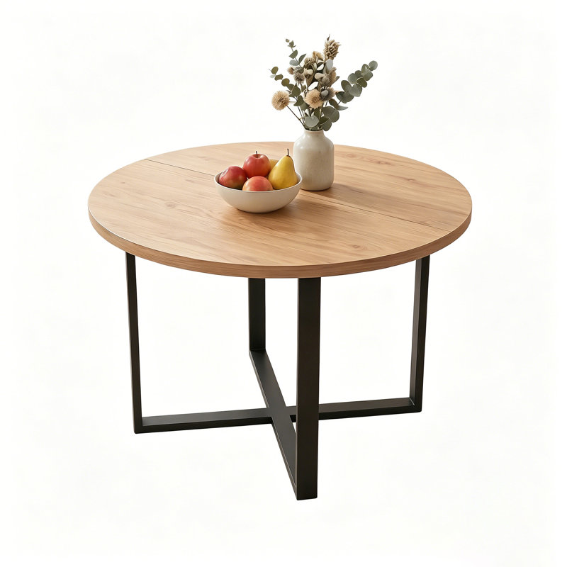 43.3‘’ Round Oak Dining Table, Space-Saving Solid Wood Kitchen Table, Oak Wood