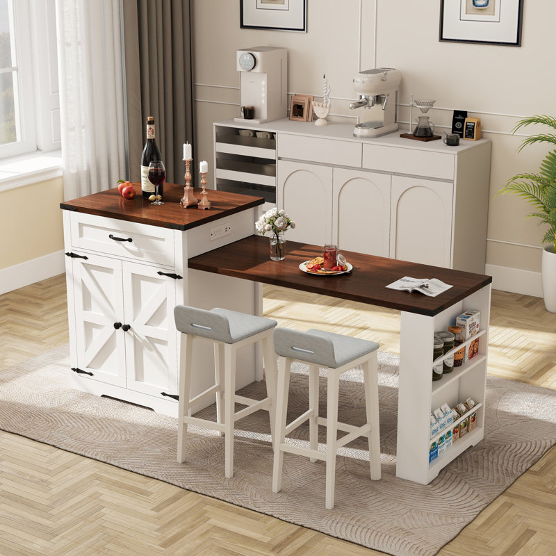 Îlot de cuisine 77,4 po avec table de salle à manger extensible pour 4 à 6 personnes
