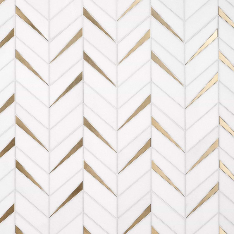 Vara Polished Marble And Brass Mosaic, Thassos
