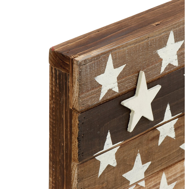 Handmade Washed Brown and Cream Wood American Flag Wall Decor