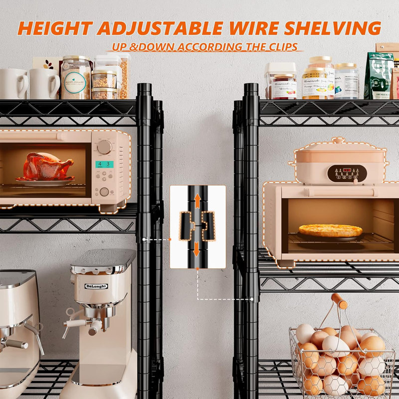 Heavy-Duty Height Adjustable Shelving Unit With Wheels, Leveling Feet, (4 Shelves) 72" H x 30" W x 14" D, Black