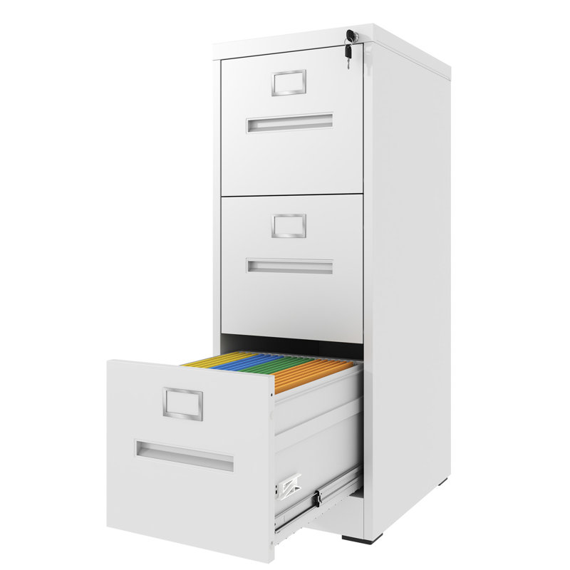 Classeur vertical à 3 tiroirs avec serrure verticale en métal, format A4 légal / lettre, Blanc