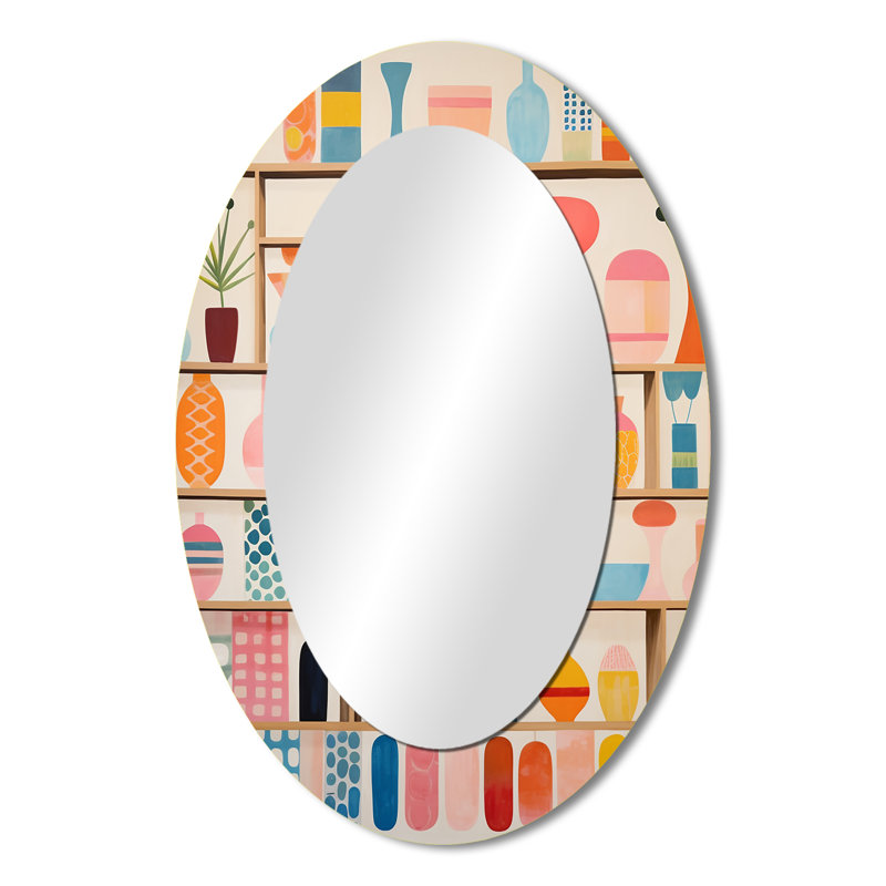 Miroir décoratif ovale rose sur métal Mid Century Playful Patterns IV, 36 po x 24 po