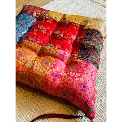 Indian Recycled Sari and Brocade Patchwork Seat Pad