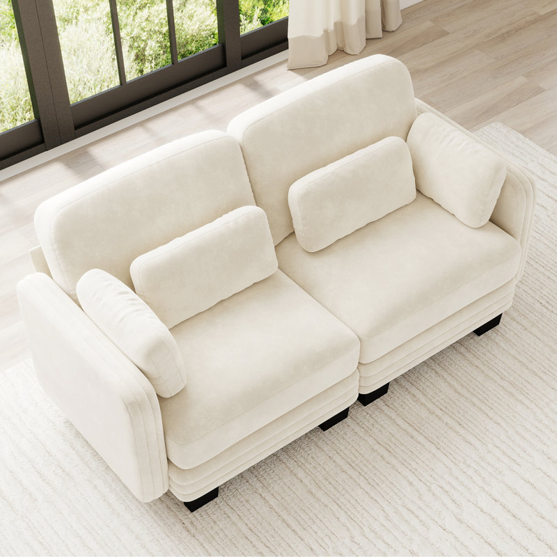 Causeuse modulaire en chenille, 1 pièce, causeuse, beige, coussins en mousse à haute résilience Channel, Beige Chenille