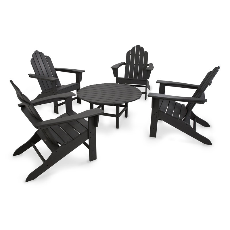 POLYWOOD Long Island Adirondack 5-Piece Conversation Group, Black