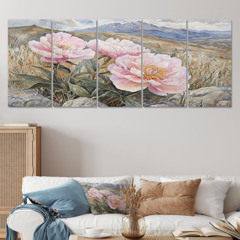 - Ashley - - Décoration murale pivoines - - Art mural traditionnel traditionnel, H 28 po x l 60 po, 5