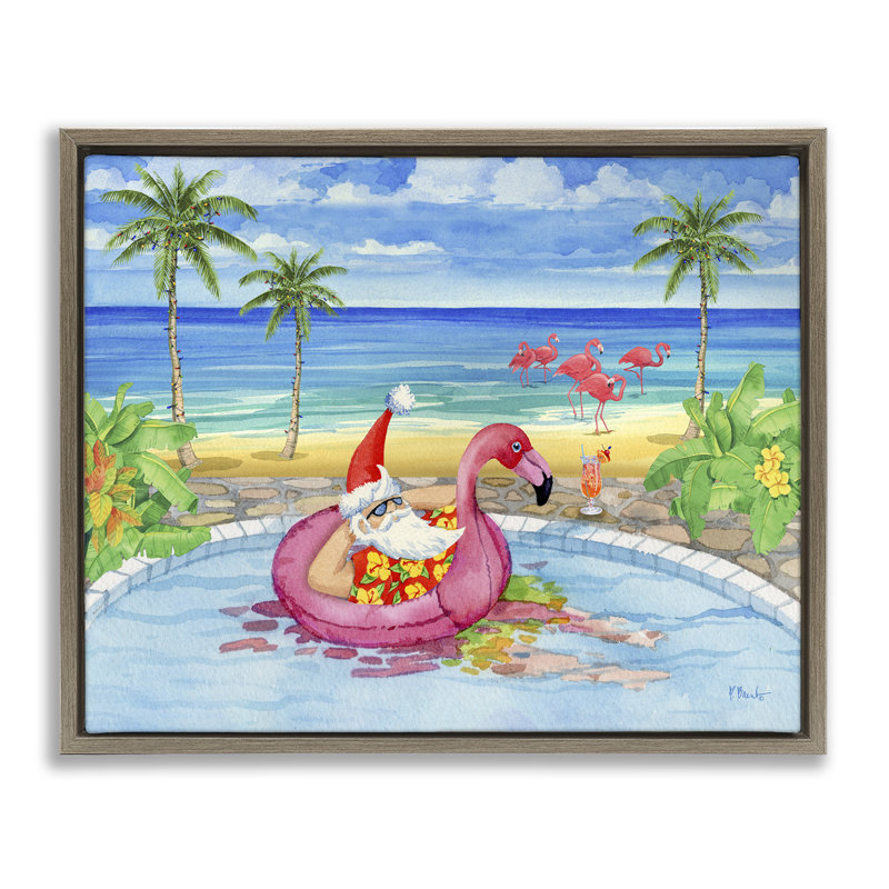 «Santa with Pool Float» par Paul Brent, Cadre flottant orme Montalcino, H 25 po x l 31 po