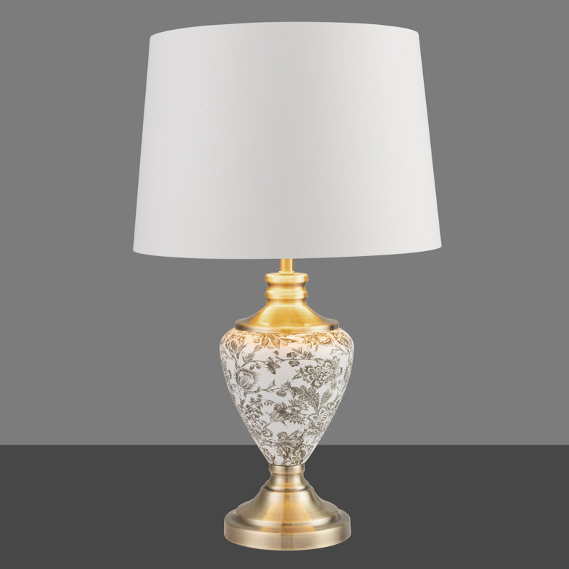 Wadhurst 57cm Toile de Jouy Vintage Style Metal Table Lamp, Gold/Beige
