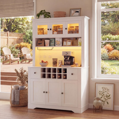 Garde-manger 68,7 po avec lumière DEL et station de charge, garde-manger avec comptoir, grande huche de cuisine avec tiroirs de rangement et tablettes réglables pour la salle à manger et le salon