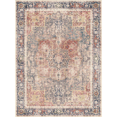 Octavia Distressed Vintage Oriental Ivory Machine Washable Area Rug, Octavia Brick