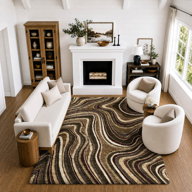 Tapis Dream Shag ADS756 à motifs tourbillonnants, lavable à la machine de qualité supérieure, Fudge, 9' x 12'