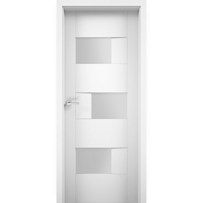 Porte-fenêtre en verre opaque Sete 6933 Blanc Soie, panneau simple, cadre, poignée, style moderne, pour salle de bain ou chambre - 107 cm x 244 cm