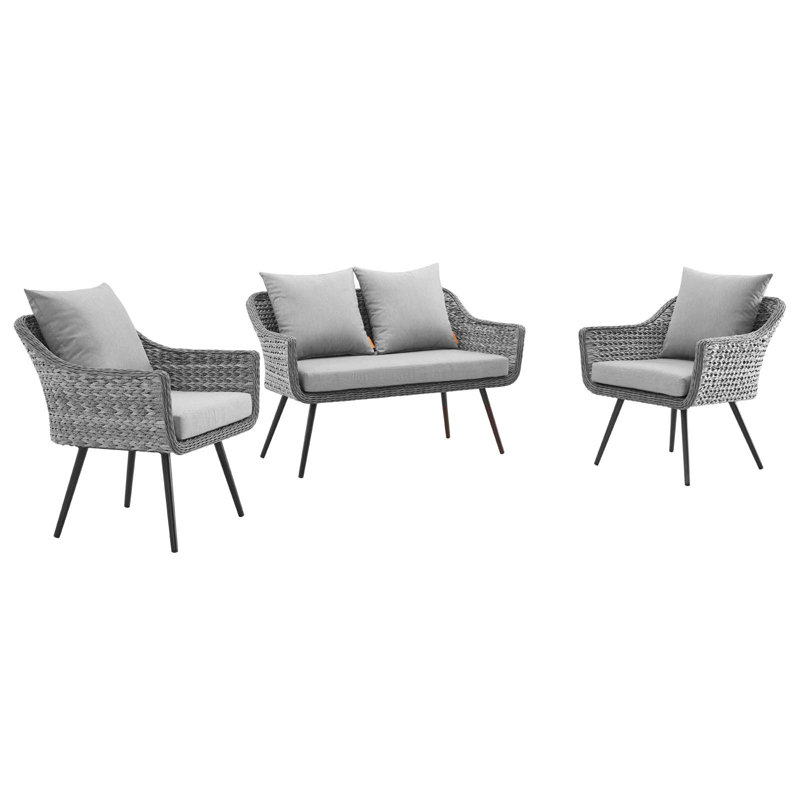 Endeavor 3 Piece Outdoor Patio Wicker Rattan Sectional Sofa Set by Modway