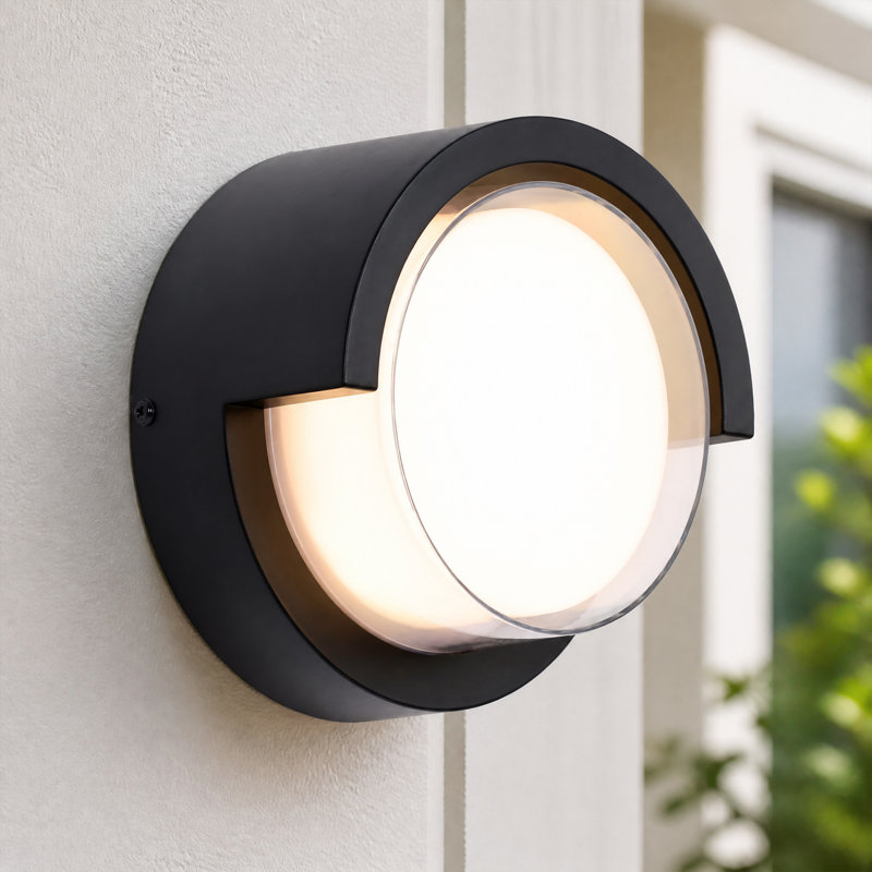 1 Pack Black Commercial Round LED Wall Sconce, 8W 800LM, 3000K Warm White, Wet Location