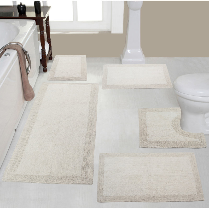 Bruss Luxury 100% Cotton Bath Rug (Set of 5) Reversible, Ivory
