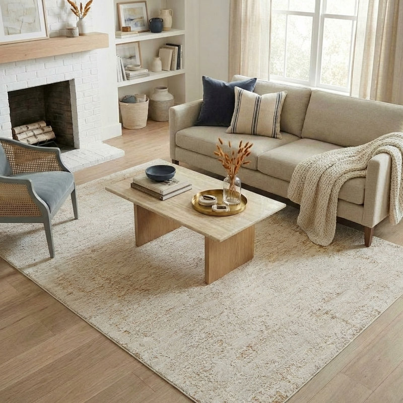 Melby Ivory/Beige Modern Abstract Indoor Area Rug, Rectangle 7'9" x 10'