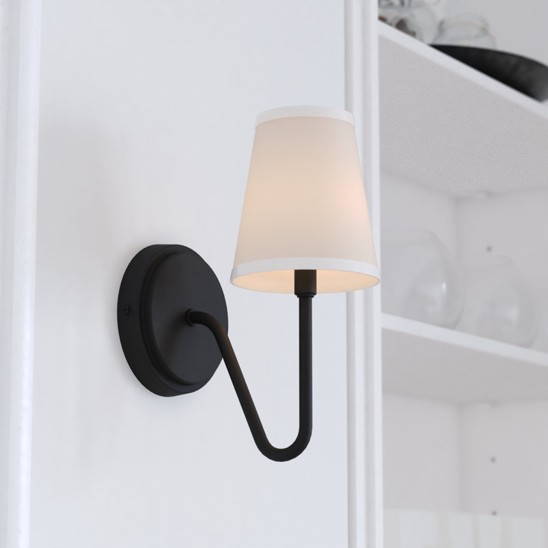 Larice 1 Light Traditional Wall Sconce White Linen Shade, Matte Black