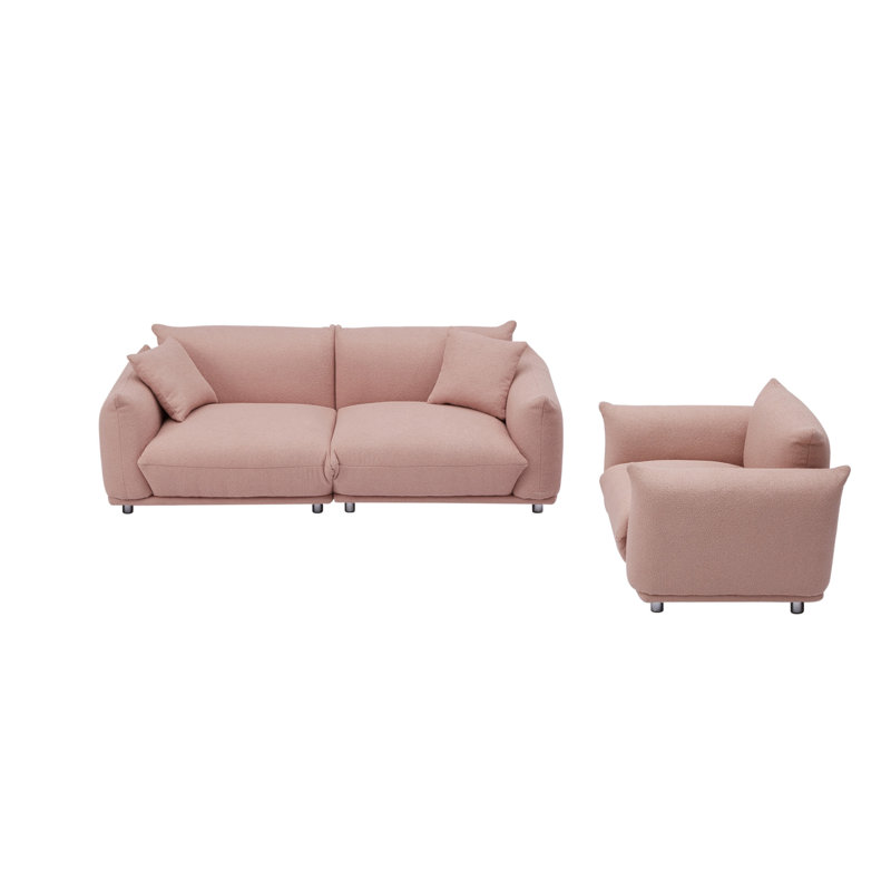 Canapé confortable surdimensionné avec pieds en métal et coussins supplémentaires pour le salon, Rose