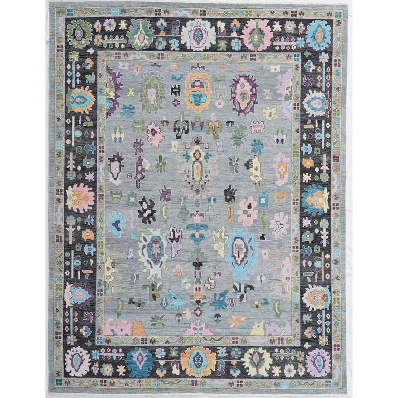 Tapis gris clair / gris anthracite de haute qualité noué à la main, Rectangle 12 pi x 15 pi