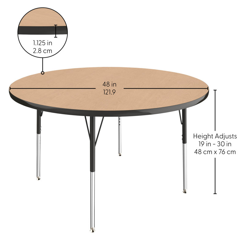 Table d’activité circulaire 48 po thermo-fusible réglable Contour, Naturel/noir