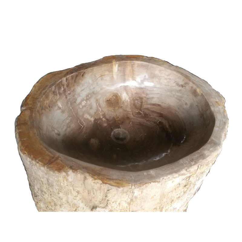 Lavabo de salle de bain piédestal en bois naturel pétrifié