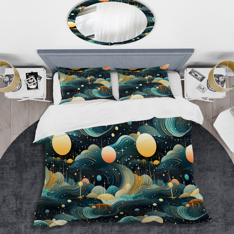 Ensemble de housse de couette géométrique Celestial Dreams, Housse de couette pour très grand lit et 2 très
