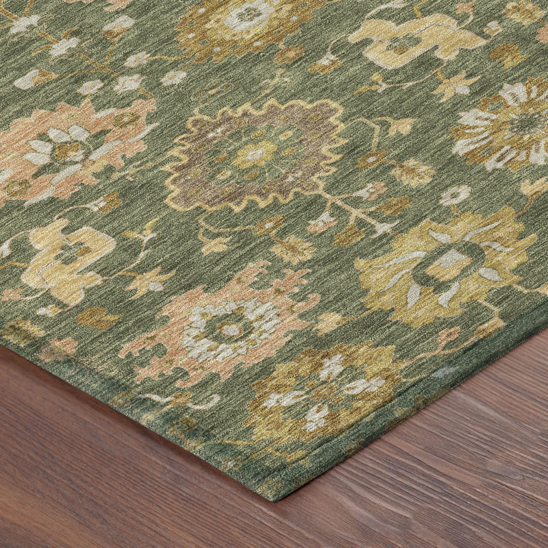 Tapis traditionnel lavable à la machine intérieur / extérieur ACN2610, Olive, 10 pi x 14 pi