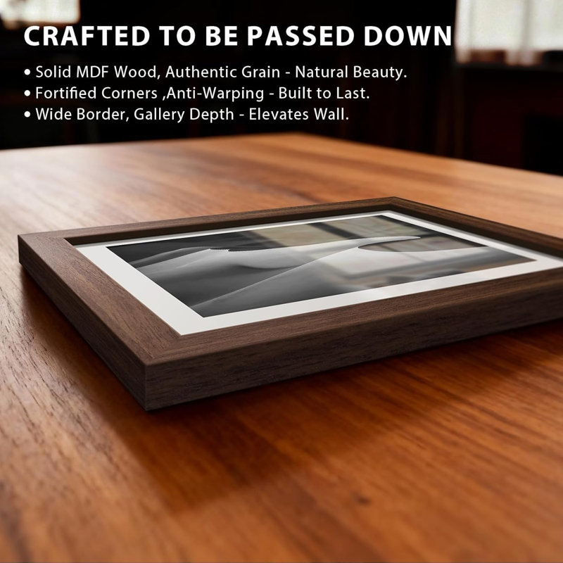 Cadre en bois brun 20 x 16, verre véritable