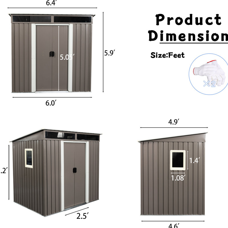 6Ft X 5Ft Outdoor Metal Shed For Storage - Galvanized Iron Construction Durability, Transparent Plate Increased , Padlockable Sliding Access, Simple Assembly, Tools Supplied Hut With Feature Frame