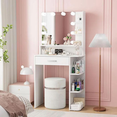 Makeup Vanity Desk With Mirror And Lights, With Large Drawer And 6 Level Storage, Large Led Mirror With 3 Colour Lighting Modes 