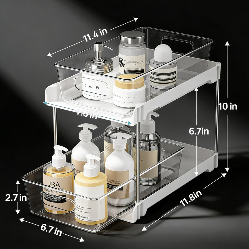 Rangement coulissant à 2 niveaux avec tiroirs coulissants, contenant de rangement sous l'évier pour meuble-lavabo, armoire de cuisine, garde-manger et comptoir