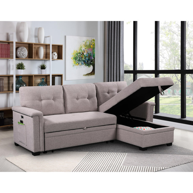 Canapé-lit modulaire gris avec rangement et méridienne réversible 84 po