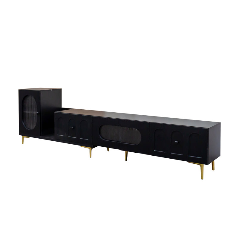 Extendable TV Stand with Cabinet, Black