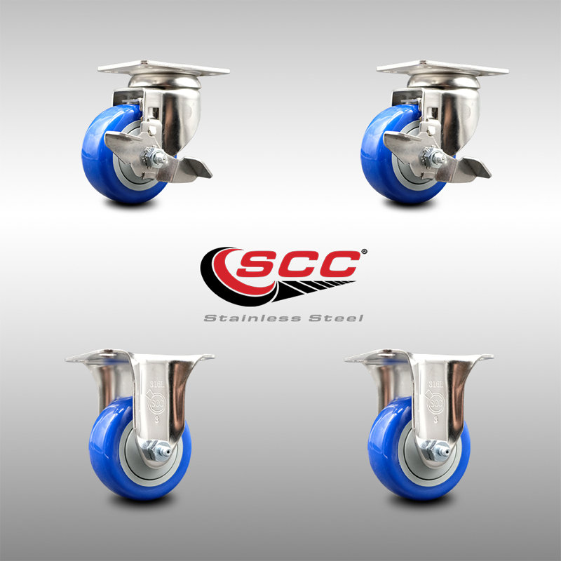 4 Piece Polyurethane Caster Set, Blue