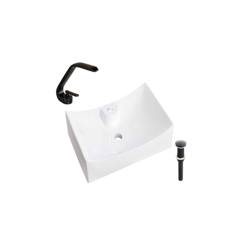 Lavabo de salle de bain vasque rectangulaire en céramique blanc / noir avec robinet