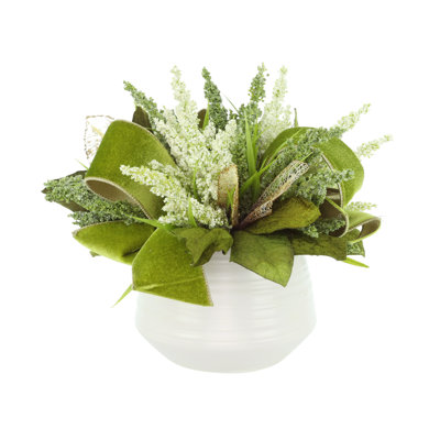 Mixed Green And White Heather Holiday Arrangement