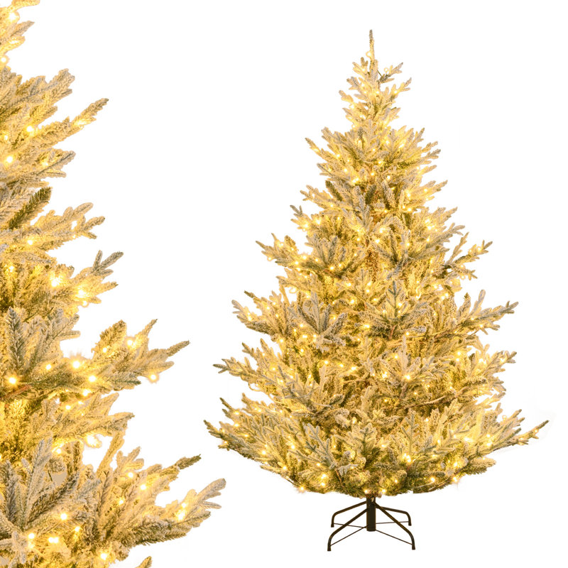 Arbre de Noël artificiel 7 pi avec 1074 extrémités de branches floquées, 450 lumières DEL blanc chaud, H 7 pi