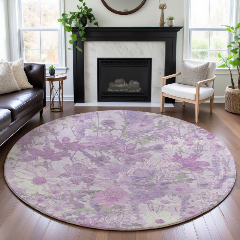 Premium Machine Washable Elize AMF1506 Floral Rug, Round 8'