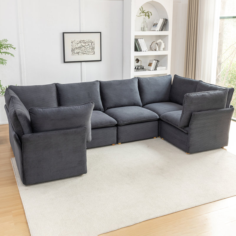 Hepworth 6 - Piece Corduroy Sectional Sofa, Gray Corduroy