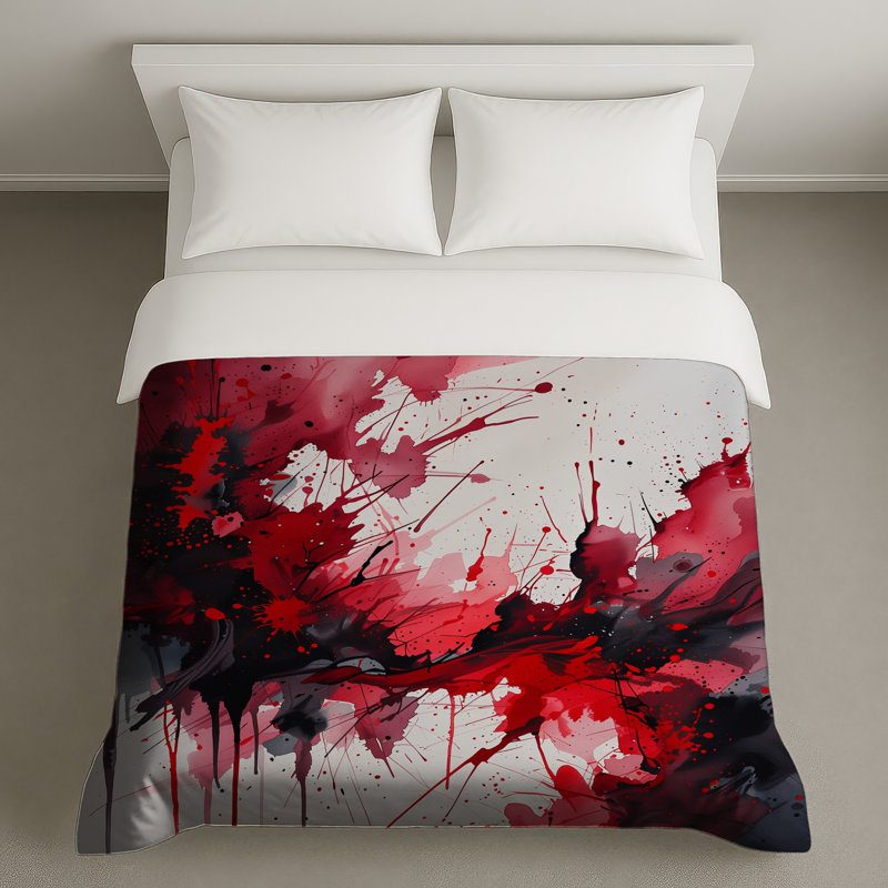 Housse de couette abstraite rouge et noire, Lit simple