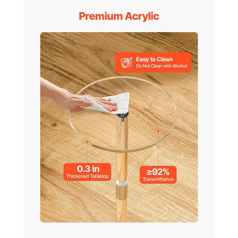 Acrylic Drink Table, Clear End Table Round Top with Solid Post, Modern Acrylic Cake Table Stand, Transparent Side Desk for Coffee, Drink, Food, Snack, Easy Assembly, 10 x 10 x 21.3 in (Clear)