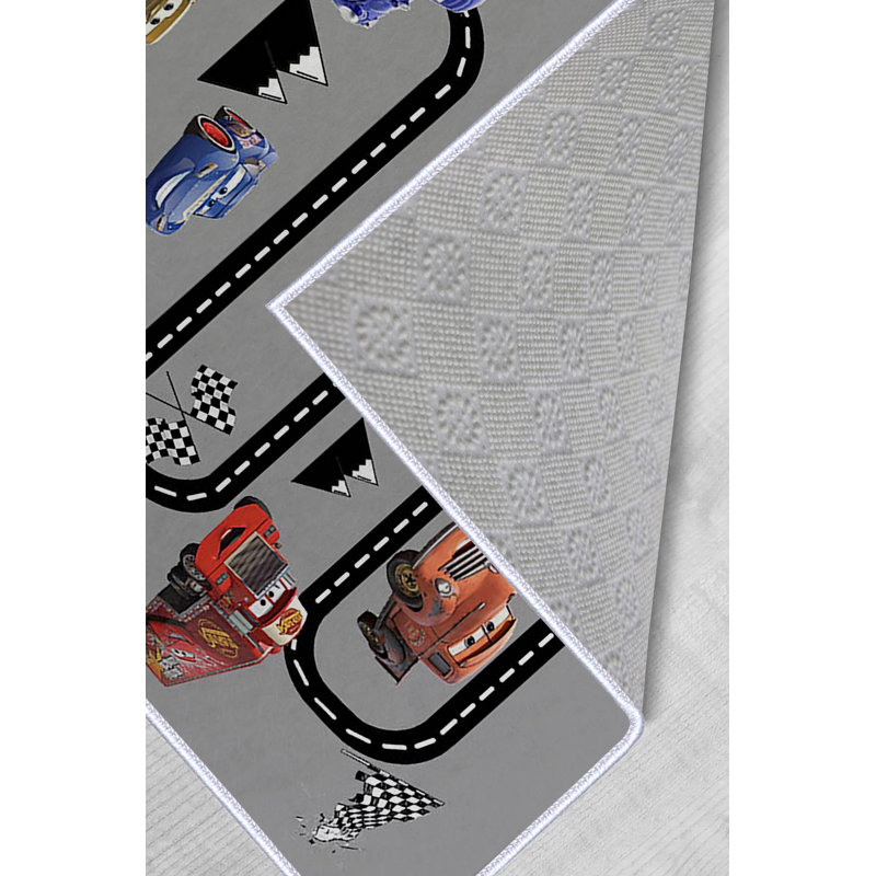 Tapis en polyester tissé à la machine en rouge / gris / noir, Rectangle 3 pi 11 po x 5 pi 11 po
