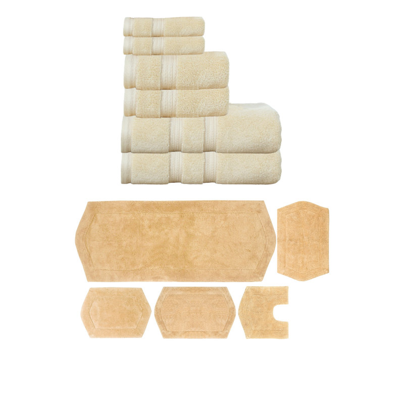 Bryd Collection 100% Soft Cotton 6 Pc Towel Set & 5 Pc Bath Rug Set, (Set of 11), Yellow