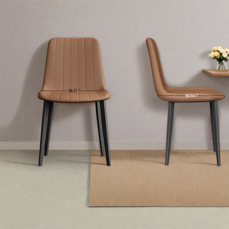 Ensemble de 4 chaises de salle à manger confortables, en cuir reconstitué brun, style cuisine moderne, Matte Black 2