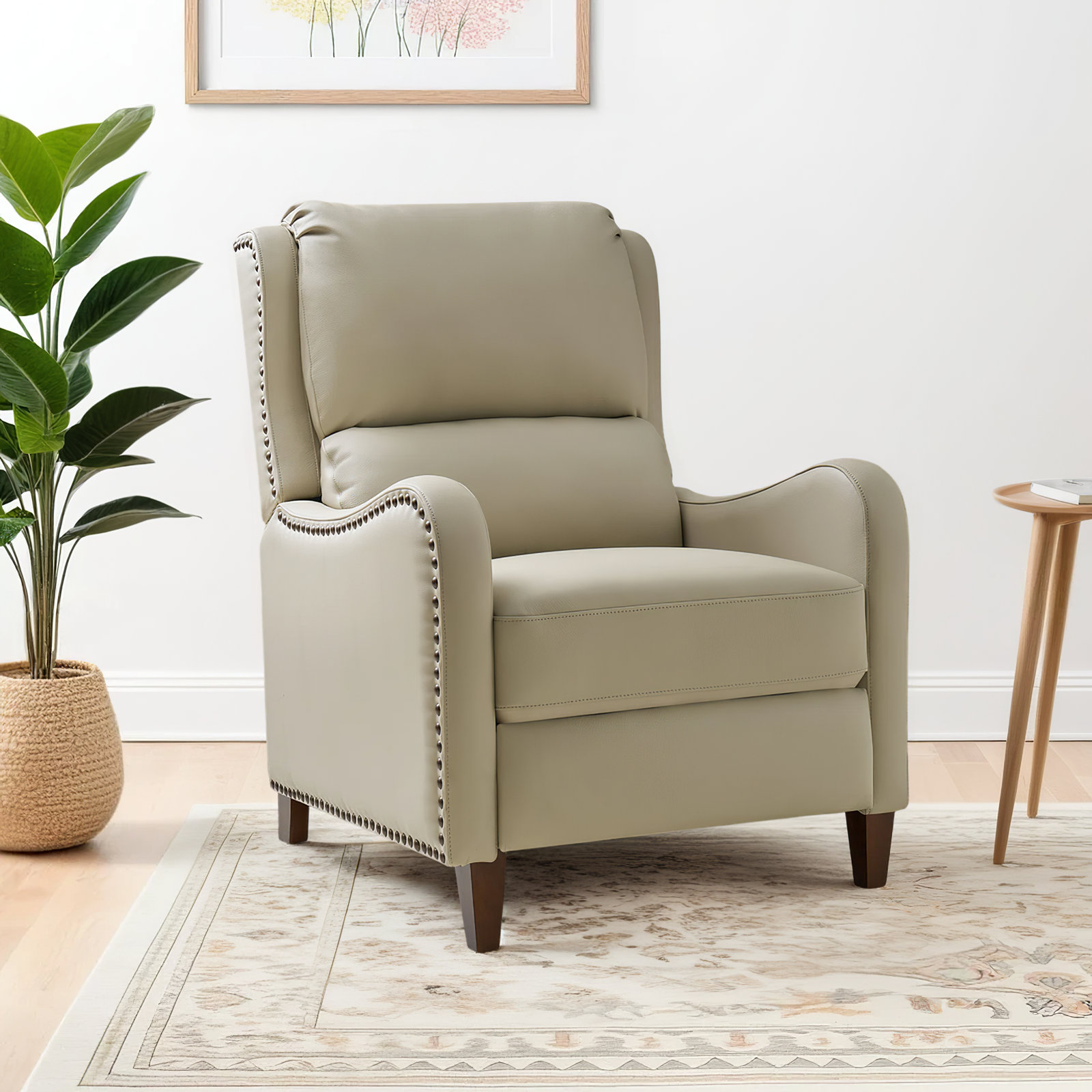 Beecher 29" Genuine Leather Manual Recliner, Beige Genuine Leather