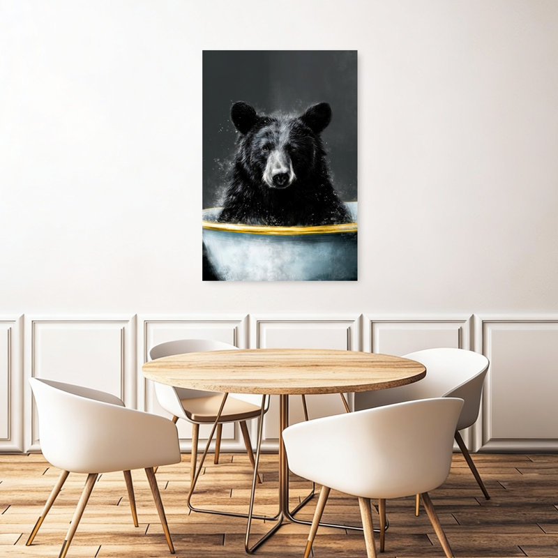 Ours dans la baignoire 5, art mural contemporain avec ours, 48" H x 32" W